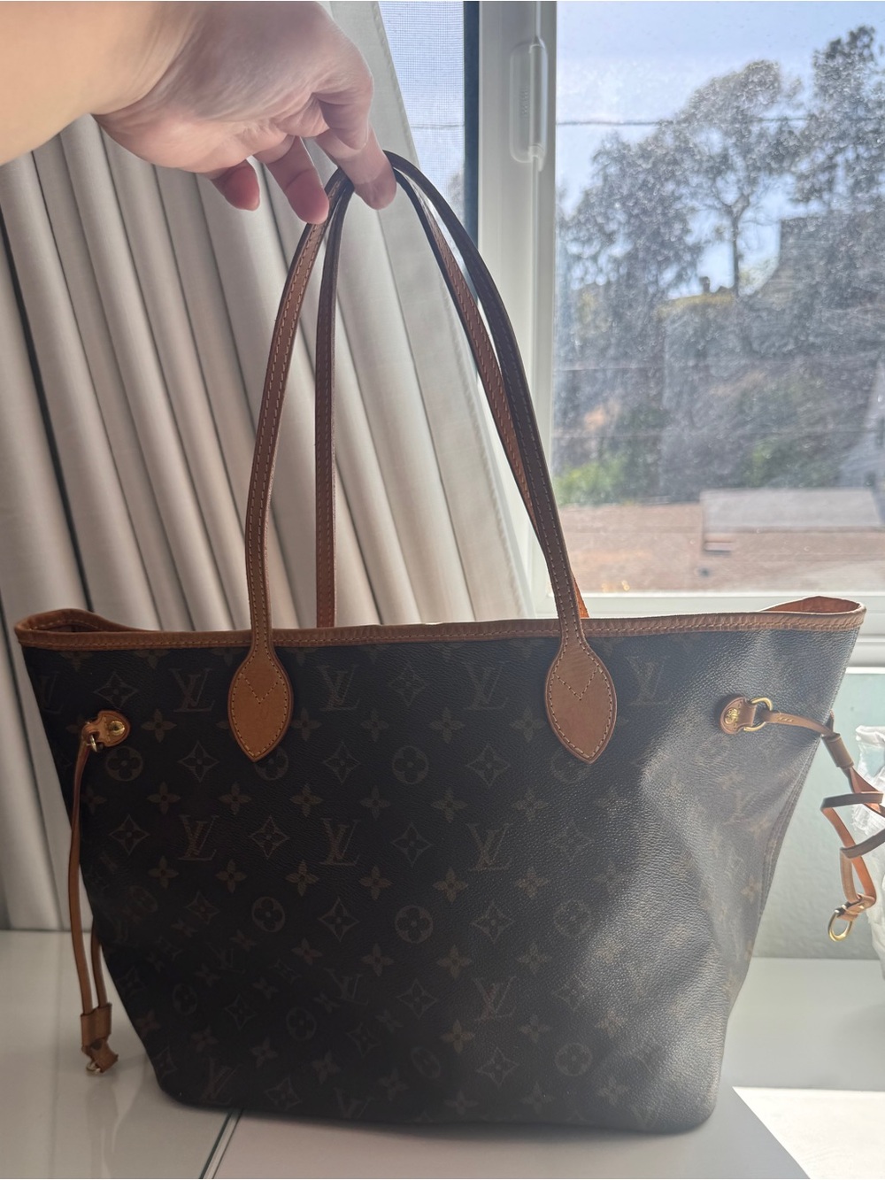 Authentic Louis Vuitton Brown Monogram Canvas Tote with Tan Leather Trim